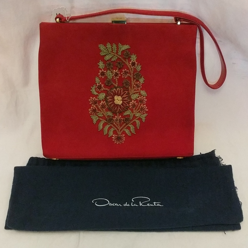 Vintage Oscar De La Renta red tote purse